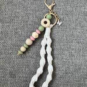 Pastel Beaded Keychain with White Macramé